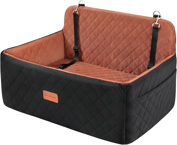 HEGGCOOE Dog Car Seat for Medium/Large Dogs, Pet Booster Seat for Under 55 lbs or 2 Small Dogs, Detachable & Washable Dog Car Bed for Backseat with 2 Safety Leashes(Black/Brown) by HEGGGCOOE