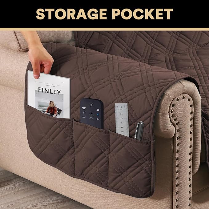 PrinceDeco 100% Waterproof Chair Sofa Slipcover for Living Room Water Resistant Couch Cover Furniture Protector Cover with Elastic Straps for Pets Kids Children Dog Cat(Chair 23", Brown) - Image 4