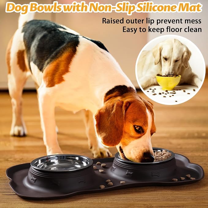 Hubulk Pet Dog Bowls 2 Stainless Steel Dog Bowl with No Spill Non-Skid Silicone Mat + Pet Food Scoop Water and Food Feeder Bowls for Feeding Small Medium Large Dogs Cats Puppies (X- Large, Chocolate) - Image 6