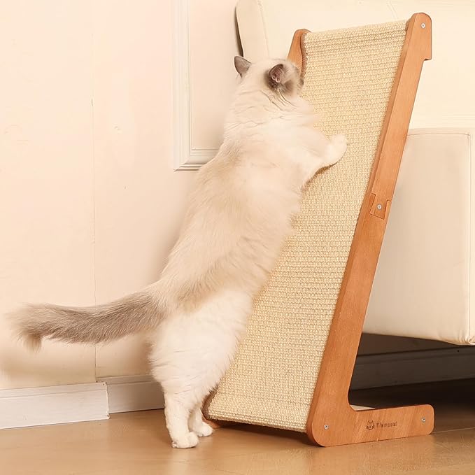 Sisal Cat Scratcher for Indoor Cats, Beechwood Base, Natural Sisal Woven Scratch Pad, Durable Scratching Post, Furniture Protector (L2) by Tismucel