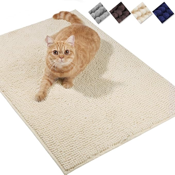 VIVAGLORY Cat Litter Mat Softgrip Litter Trapping Mat, 31"× 20", Beige | Litterbox Rug Box Catcher for Indoor & Floor, Easy Clean Washable Less-Mess Waterproof for Cat by VIVAGLORY