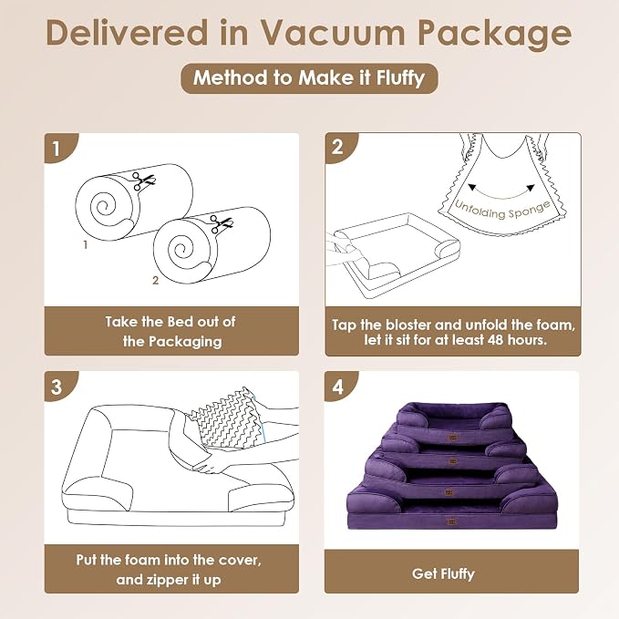 EHEYCIGA Orthopedic Dog Beds Large Sized Dog, Waterproof Washable Pet Bed | Non-Slip Bottom and Egg-Crate Memory Foam XL Dog Couch Bed with Washable Removable Cover, Purple, 41Inch - Image 2