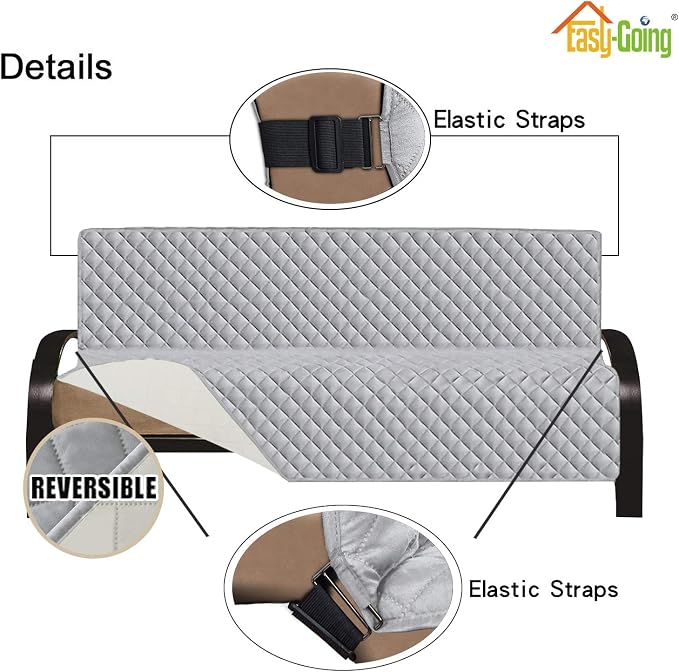 Easy-Going Reversible Couch Cover, Large Futon Sofa, Light Gray/Ivory | Machine Washable Slipcover For Dogs, Water Resistant Furniture Mat For Living Room, Non-Slip Sofa Cover, Pet Friendly - Image 3