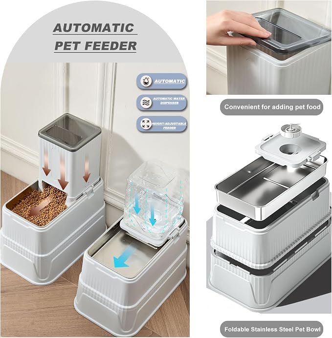 Elevated Dog Bowls Set, 1 Gallon Automatic Gravity Food Feeder & Water Dispenser with Stainless Steel Bowls, Adjustable Elevated Feeder for Small Medium Large Dogs, Anti-Choking & Neck Protection - Image 5