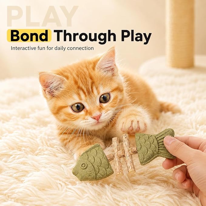 3pcs Catnip & Silvervine Fishbone-Shaped Cat Chew Toy | Natural, Dental Toy, Chewing, Licking, Pawing, Boredom Relief & Enrichment - Image 5