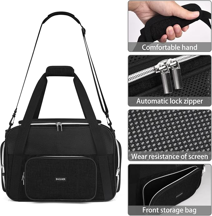 BAGLHER Pet Travel Carrier, Cat Carriers Dog Carrier for Small Medium Cats Dogs Puppies, Airline Approved Small Dog Carrier Soft Sided, Collapsible Puppy Carrier. Black - Image 3