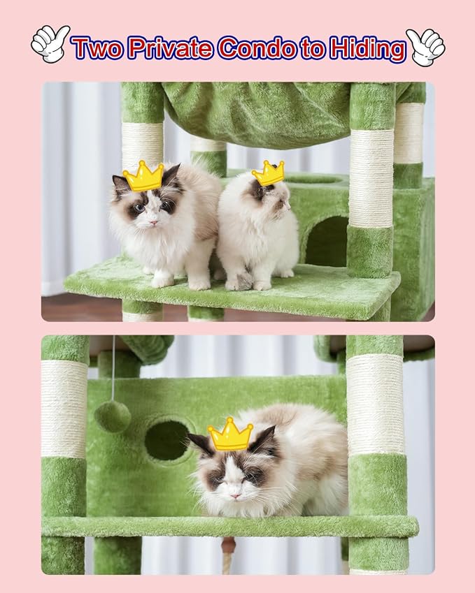 Cat Tree, 74" Tower for Large Cats, Big Condo Hammock CCT030GR | Heavy duty, 3 Big Platforms, 2 Baskets, 2 Condos, Multi-Level Scratching Posts, Indoor Cats Large Adult 20 lbs+, Green - Image 6