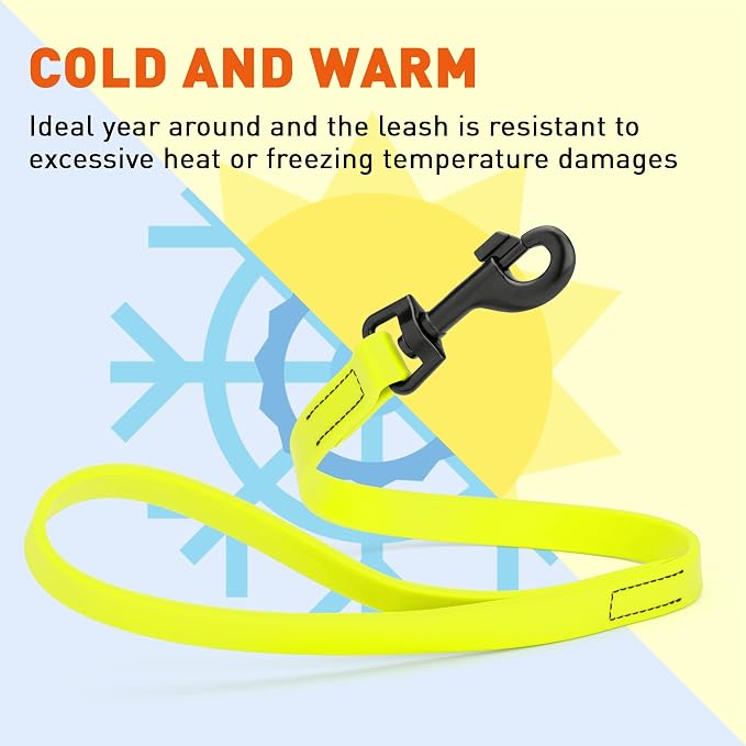 Dogline Biothane Waterproof Dog Leash Strong Coated Nylon Webbing with Black Hardware Odor-Proof Easy to Clean High Performance for Small or Large Dogs Made in USA 2 ft Lead, Safety Yellow - Image 6