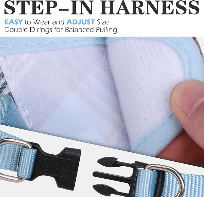 Classic Plaid Puppy Harness - Small Dog Harness and Leash Set - Dog Collar and Leash Set with AirTag Holder, Soft Padded Step in Dog Vest Harness No Pull Reflective for Outdoor, Blue XXS - Image 6