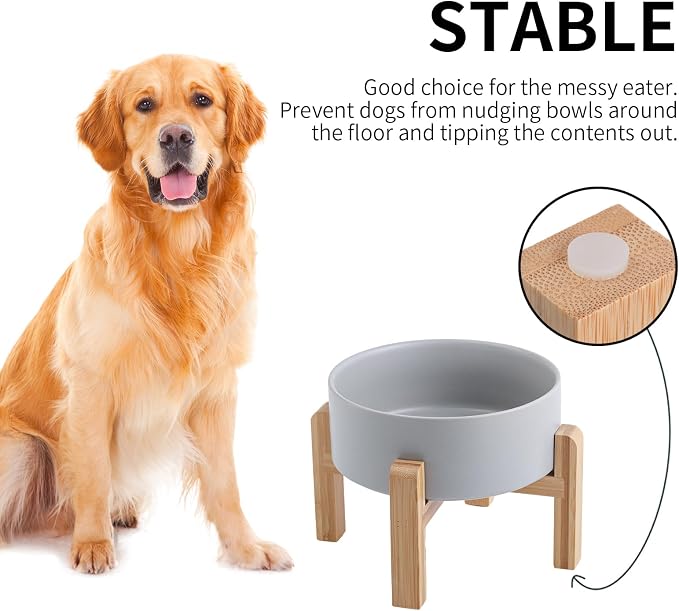 Grey Raised/Elevated Ceramic Dog Bowl for Medium Large Sized Breeds,Large Dog Food Water Bowl with Stand,8 in Non Slip Heavy Weighted 1800ml/ 7.6 Cups/60 OZ - Image 3