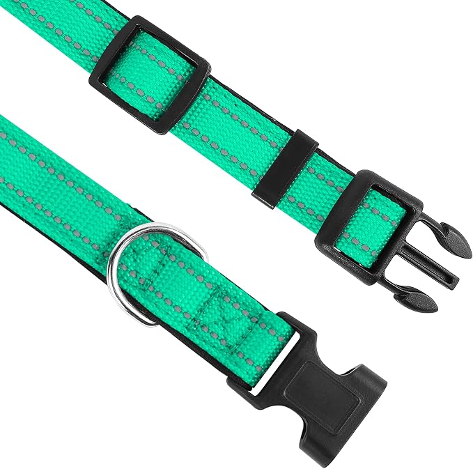 Reflective Dog Collar, Adjustable Soft Neoprene Padded,Grass Green,XS | Breathable Nylon for Puppy Dogs Cats,Tear-Resistant Webbing,Chafe‑Free on Walks and Hikes,Metal D-Ring,Night Safety - Image 3