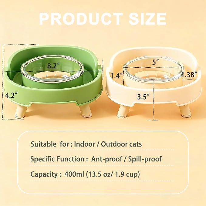 Ant Proof Cat Food Bowl Elevated Pet Dish W/Deep Anti Ant Moat Stand-Pearl | 1 Glass Bowl, Stress Neck Free, Non-Spill Food & Water Bowls W/ Feeding Station for Outdoor&Indoor Cats/Small Dogs, Ant Free - Image 5