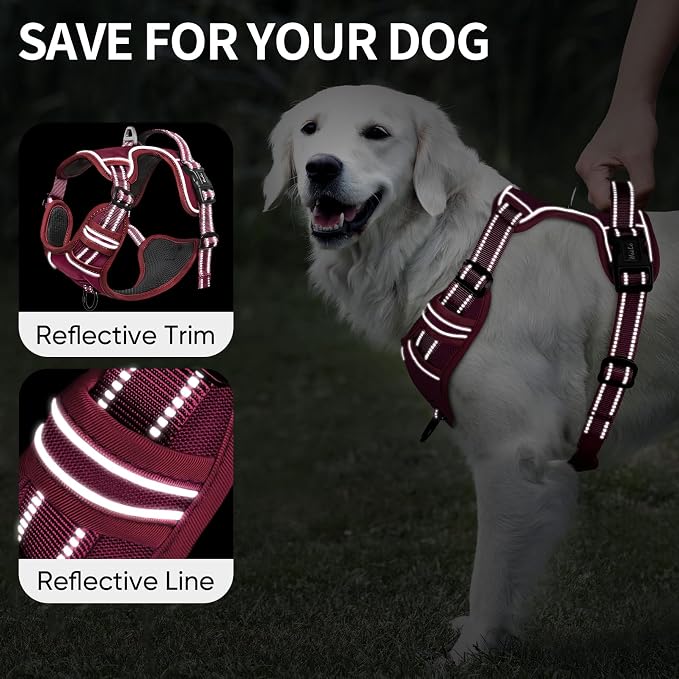 HEELE Dog Harness for Large Dogs No Pull Dog Vest Harness for Large Dog with Soft Padded Handle Reflective for Outdoor Training, Burgundy Red, XL | No Choke with Control Handle, Soft Breathable Padded Pet Vest, Adjustable, Reflective Front Clip Vest fo... - Image 3