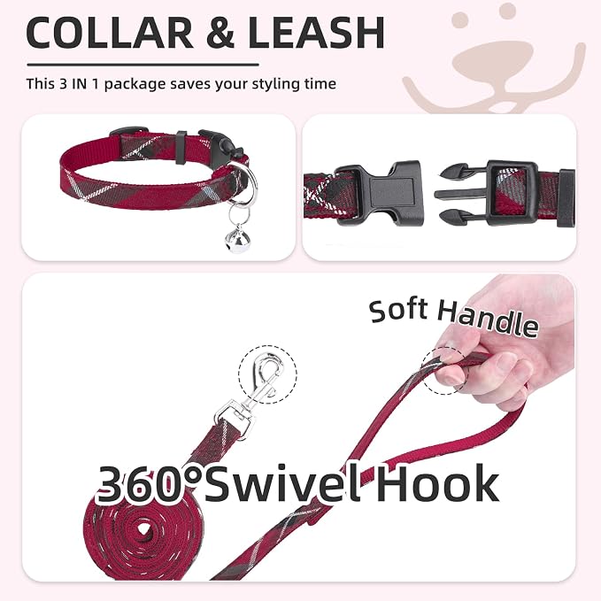 PUPTECK Dog Harness, Collar and Leash Set No Pull for Small Medium Sized | Plaid Puppy Step-in Escape Proof Reflective No Choke Pet Cat Adjustable Walking Vest - Image 4