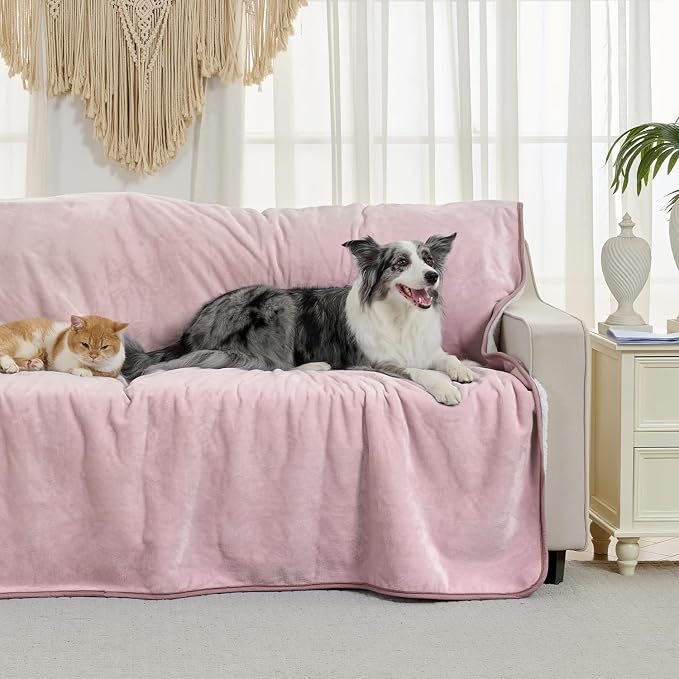Soft Waterproof Blanket for Bed Couch Sofa, Dusty Pink, 60x80 inches | Liquid Pee Proof Pet Blanket for Dog Puppy Cat, Reversible Sherpa Fleece Blanket for Couch Cover, Furniture Protector - Image 2