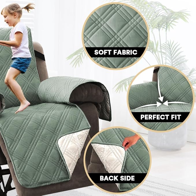 PrinceDeco Recliner Cover 100% Waterproof Couch Cover Sofa Cover for Living Room Water Resistant Furniture Protector with Elastic Straps for Pets Dog(Recliner28,Lily Pad) - Image 4