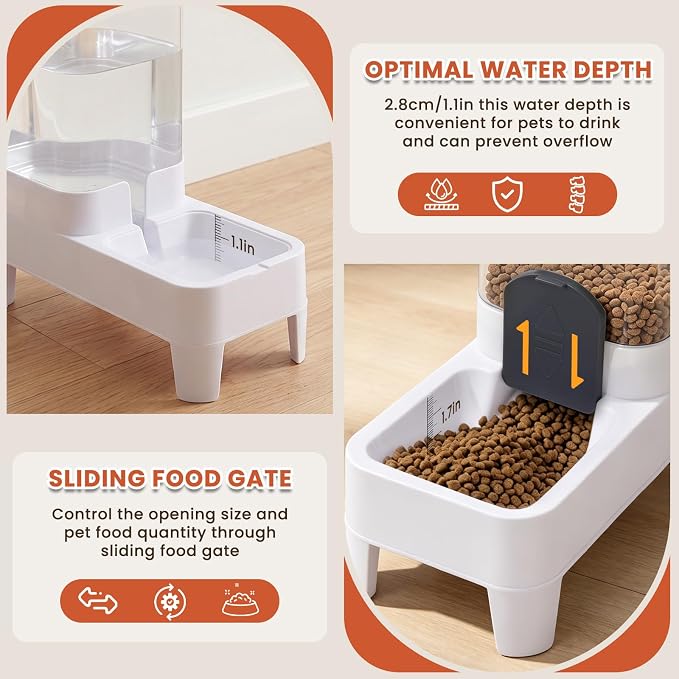 Automatic Cat Feeder and Water Dispenser Set, Top Fill Water&Food Gravity Feeder with Bowl,Easy to Hand-Washable,Elevated Base Design,Suitable for Small&Medium Cat and Dog(4L,White) - Image 5