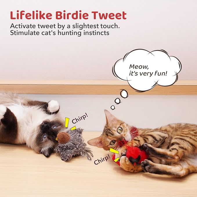 Potaroma Cat Toys Chirping Birds 2 Pcs with Catnip SilverVine, Interactive Cat Kicker, Lifelike Birdie Tweets, Indoor Kitty Kitten Exercise Toys 4.0" | Cat Kicker, Lifelike Birdie Tweets, Indoor Kitty Kitten Exercise Toys 4.0 Inches - Image 2