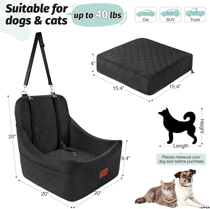 Lealchum Dog car seat for Medium Dogs,Easy to Install with Adjustable Straps,Anti Slip Bottom pet car Bed,Fully Detachable and Washable pet Travel Bed (Black, Medium) - Image 3