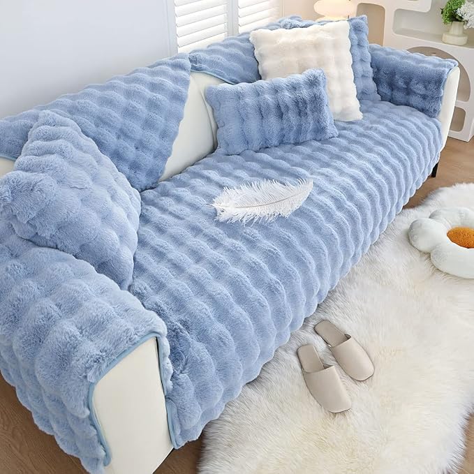 Faux Fur Couch Covers for Sofa Thick Fuzzy Sofa Covers for Dogs | Soft Warm Couch Cover Shaggy Fuzzy Sectional Sofa Cover Non-Slip Plush Sofa Slipcover Furniture Protector by WelcometoXSlive