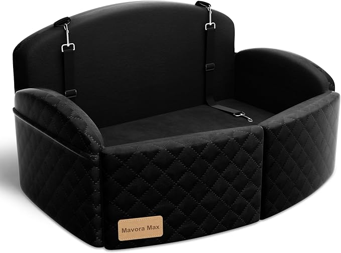 Dog Car Seat for Medium/Large Dogs, Pet Booster Car Bed up to 55lbs, Black | Dog Car Seat for 2 Small Dogs, Memory Foam Cushion, Detachable Washable Cover, 2 Safety Leashes, Non-Slip, Fits Back Seat by Unknown