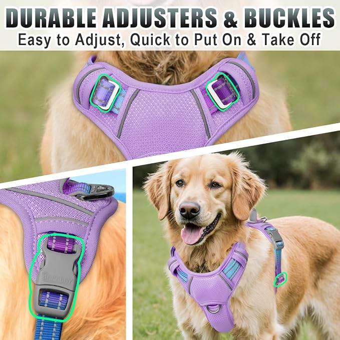 BARKBAY No Pull Dog Harness Large Reflective Dog Harness with Front Clip and Easy Control Handle for Walking Training Running with ID tag Pocket(Lavender Sky,XL) - Image 8