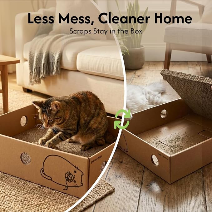 Cardboard Cat Scratcher Box XL, 5 Pack Pads, Indoor Cats Bed | 17x13x5 Size, Reversible Pads, Smart Hole Design, Catnip Included, Low Mess, Furniture Protection, Multi-Cat Friendly - Image 7