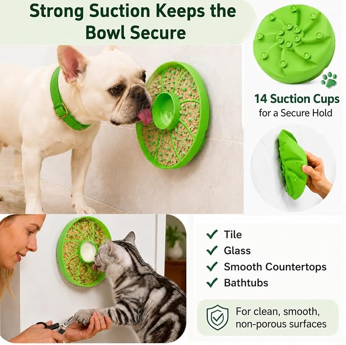 Slow Feeder Dog Bowl Silicone Suction Cup Anti Spill Dogs Cats Light Green - Image 4