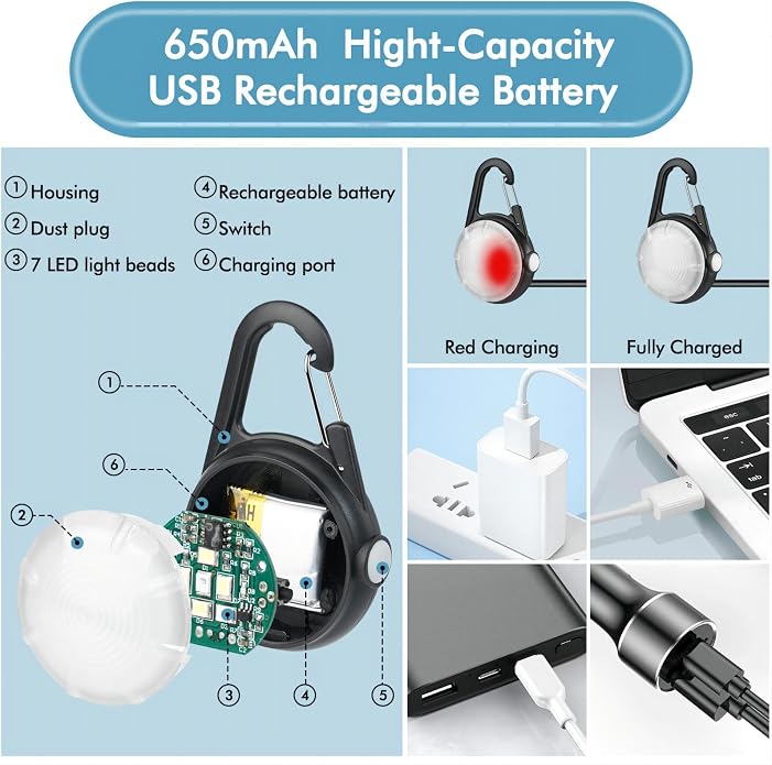 4 Modes Dog Collar Light，2 Packs IP68 Waterproof Dog Lights for Night Walking, USB Rechargeable Pet LED for Nighttime Clip on (Black) - Image 5
