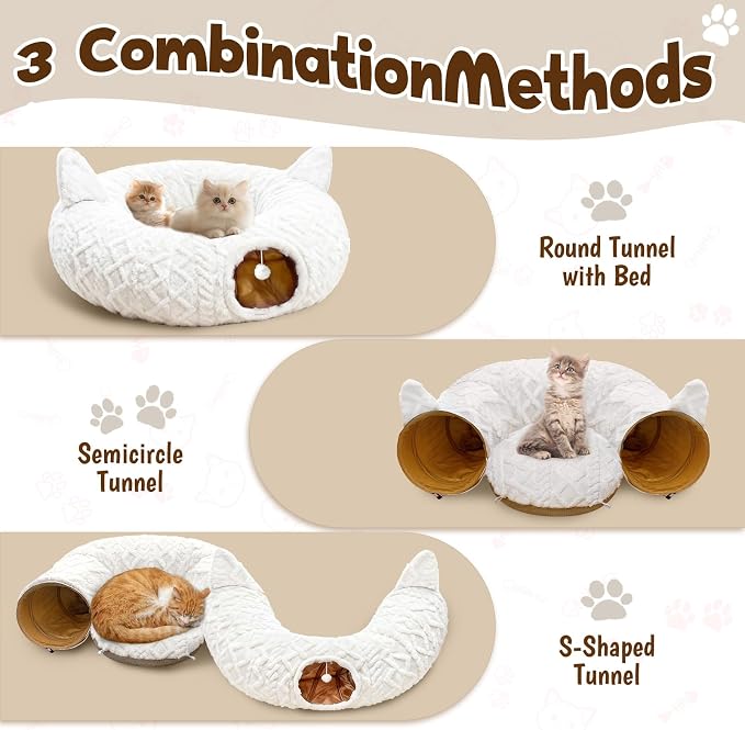 OurWarm Cat Tunnel Bed for Indoor Cats, Soft Plush Cat Donut Tunnel with 11 Pcs Interactive Toys & Washable Mat, Round Peekaboo Pet Cave Play Tunnel Under Christmas Tree for Kitten Rabbit - Image 2