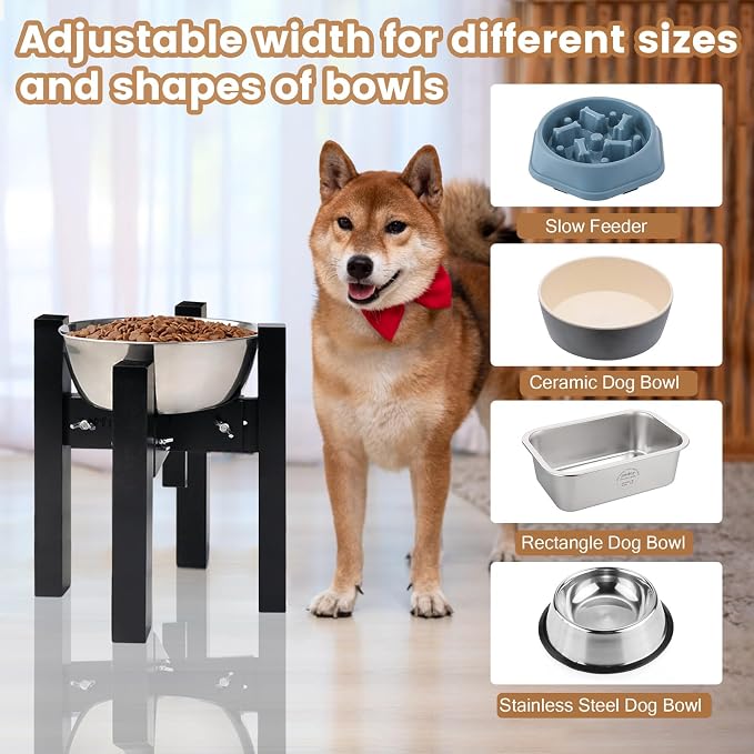 Elevated Dog Bowl Stand Adjustable Dog Food Holder 10”H Medium Black | 10” Elevated Dog Bowl Stand, Medium Dogs, Adjustable, Fits 7”-10” Bowls, Single Bowl Holder, Natural Bamboo, Classic Black - Image 6