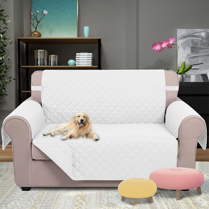 U-NICE HOME Loveseat Sofa Cover for 2 Cushion Couch, White | 45''Loveseat Cover Washable, Pet Friendly, Elastic Straps, Water Repellent, Furniture Protector for 2 Cushion - Image 2