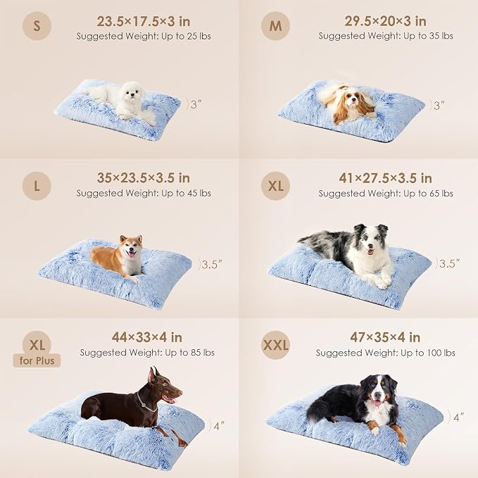 EHEYCIGA Fluffy Dog Crate Bed for Medium Dogs, Plush Crate Pad, Blue | Calming Anti Anxiety Medium Dog Bed, Washable Soft Warm Faux Fur Crate Mat with Non-Slip Bottom - Image 2
