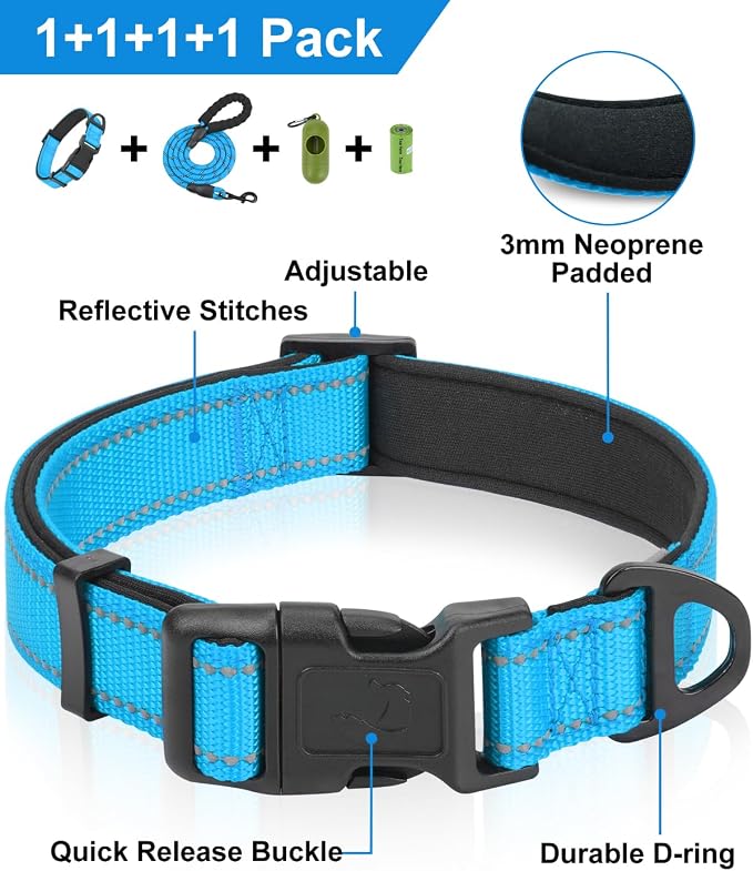 Dynmeow Reflective Dog Collar and Leash Set for Small Dogs, Blue | Soft Neoprene Padded, 6FT Climbing Rope, Ideal for Daily Outdoor Walking or Indoor Wearing, Night Visible for Safety - Image 2