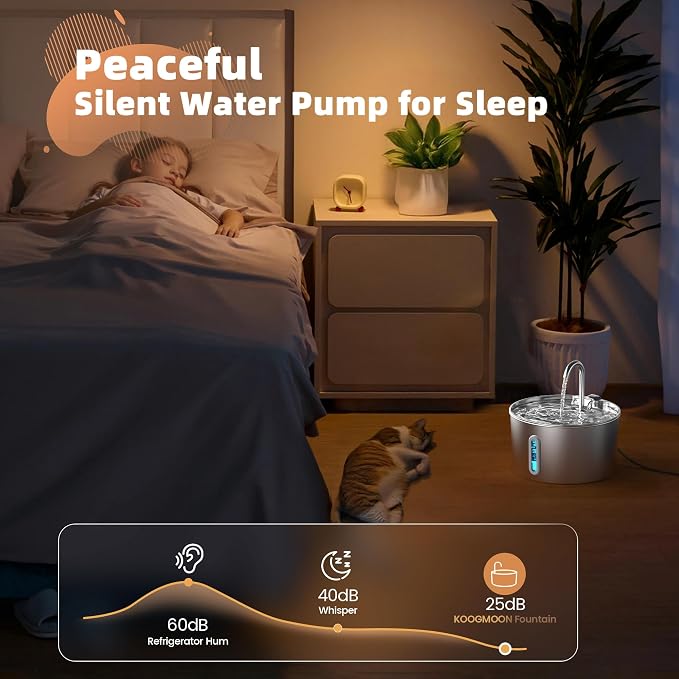 74oz Cat Water Fountain Stainless Steel for Drinking(6 Filters 3 Sponges) | 2.2L Pet Water Fountain for Cats Inside, Automatic Cat Water Dispenser Bowl, with Faucet Water Level Window, Ultra Quiet Pump - Image 4