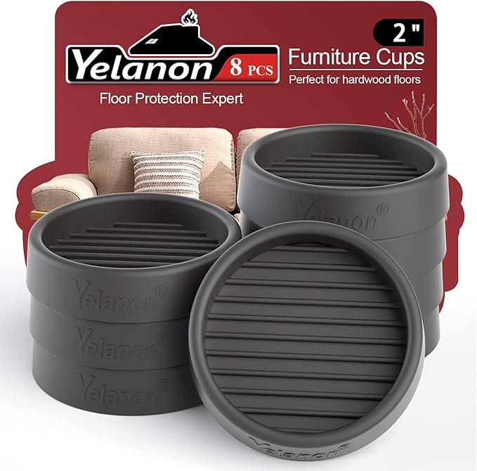 Yelanon Furniture Coasters - 8 Pcs 2”Round Furniture Caster Cups - Non Slip Pads Hardwood Floors Non Skid Grippers Rubber Furniture Feet - Anti Slide Floor Protector for Bed Couch Stoppers Black by Yelanon
