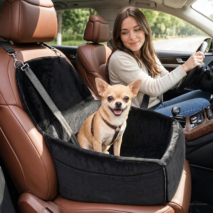NUPIDA Dog Booster Car Seat with Extend Backrest for Small Medium Pet | Easy Install, Up to 30 lbs, Washable Removable Cover, Non-Slip Bottom, Large Storage Pockets, 2 Safety Leashes by NUPIDAPet%E2%80%99sHome