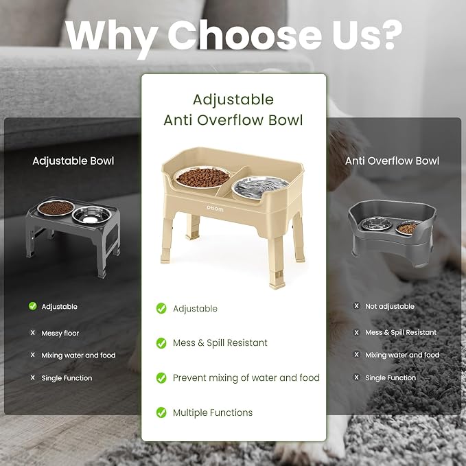 3-in-1 Elevated Dog Bowls with Adjustable Stand, Slow Feeder & 2x56oz Bowls - Image 3
