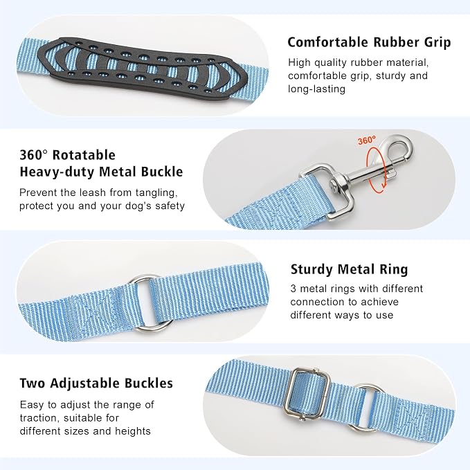 8.5ft Hands Free Dog Leash Adjustable for Medium Dogs, Blue | Versatile Handheld Crossbody Waist Lead with 3 Rings, Easy Adjust for Running Jogging Walking, Sponge Handle - Image 5