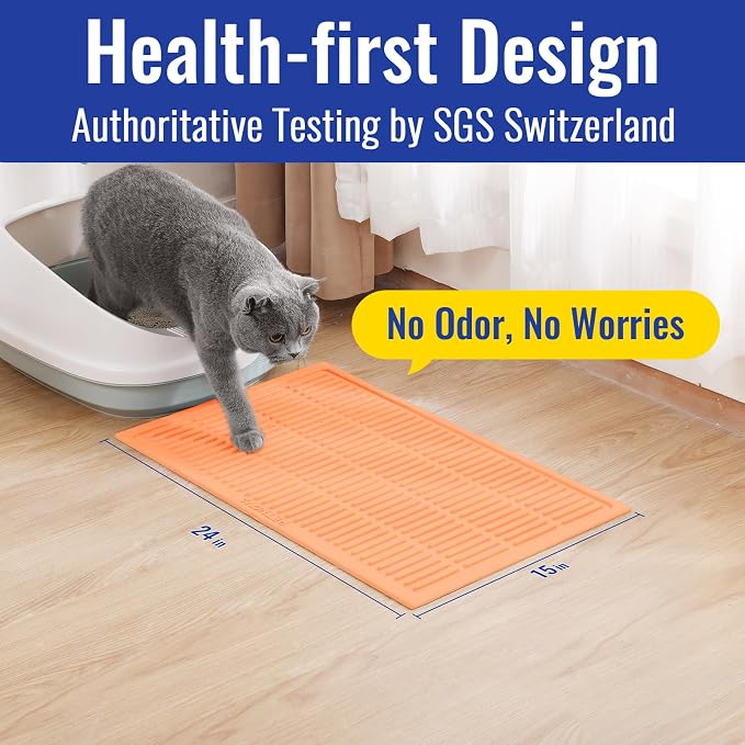 Easy Clean Litter Mat: 24" X 15" Silicone Groove Design Litter Trapping Mat Easy to Vacuum & Rinse - Waterproof Urineproof Surface for Floor - Non-Slip Backing for Kittens (Peach Pink) - Image 6