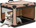 PETSFIT 26" Soft Portable Dog Crate – Patented Spiral Sturdy Frame, Collapsible Travel Kennel for Small Dogs, 3 Mesh Door, Lockable Zippers, Indoor & Car Use Khaki by Petsfit