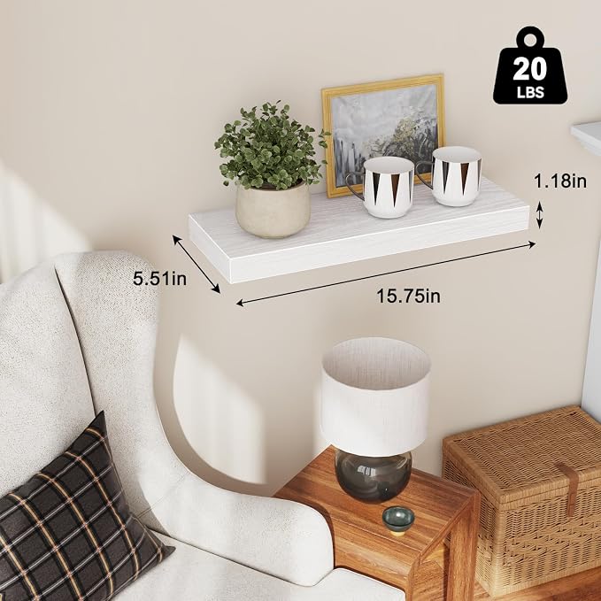 Fixwal Floating Shelves for Wall Decor (White, Set of 2, 15.7 Inch) | MDF Shelves with Metal Brackets, Space Saving for Books, Decor, Works in Bathroom, Kitchen, Living Room, Bedroom - Image 3