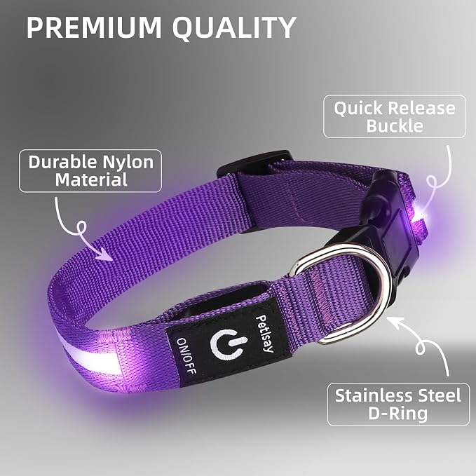 Super Bright LED Dog Collar - Fully Waterproof & Adjustable Glow Collar - USB-C Rechargeable for Night Walking, Safety - Flashing Lighted Collar for Dogs(Purple,Small) - Image 5