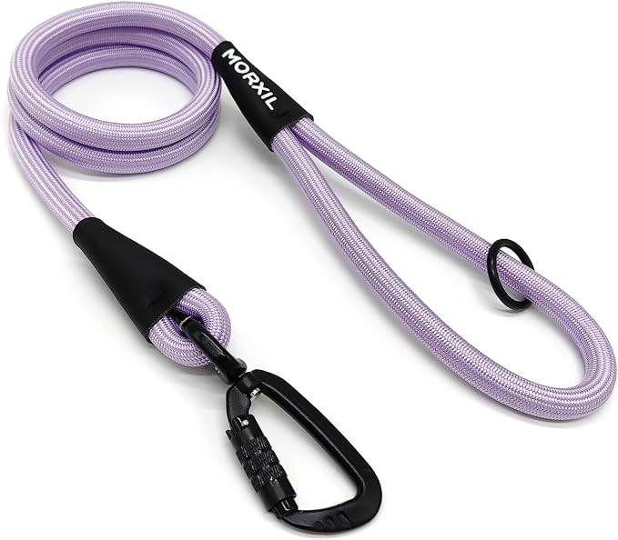 Rope Dog Leash, 6 Foot Heavy Duty Dog Leash with Aviation Aluminum Auto Locking Carabiner, Strong Nylon Pet Lead for Small, Medium, Large Dogs (Purple, 6FT) by MORXIL