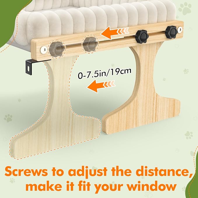 XiaZ Cat Perch for Window Cats Hammock Indoor Bed for Window Adjustable Wooden Frame Bird Watching Sunbathing Space-Saving Single Layer 18 * 16 * 9.4inch (Small Breeds Recommended) - Image 8