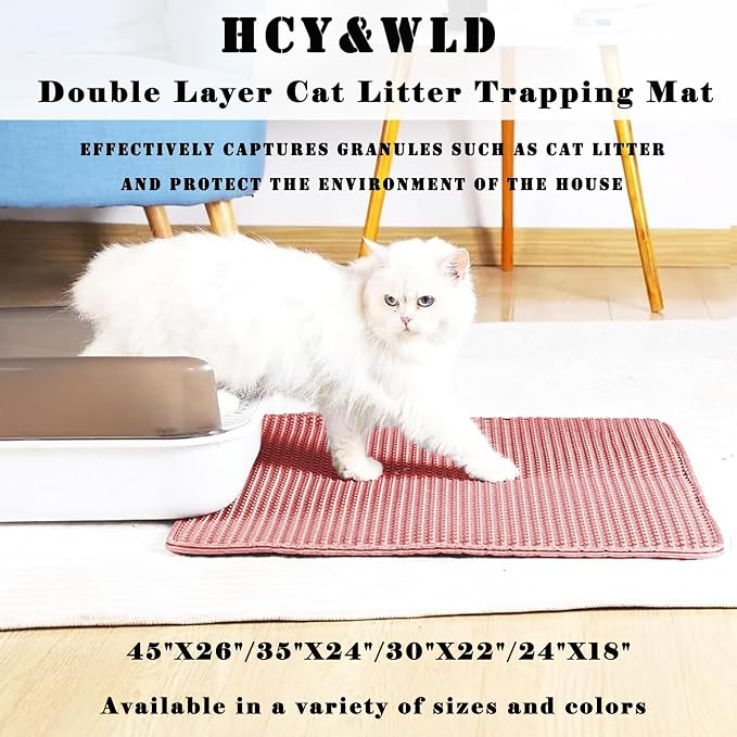 HCY&WLD Cat Litter Mat, Honeycomb Double Layer Litter Trapping Mat | Safe Materials, Soft on Paws, Waterproof Urine Proof Non-Slip, Protects Floors, Less Waste, Easy to Clean, Pink, 45" x 26" - Image 2