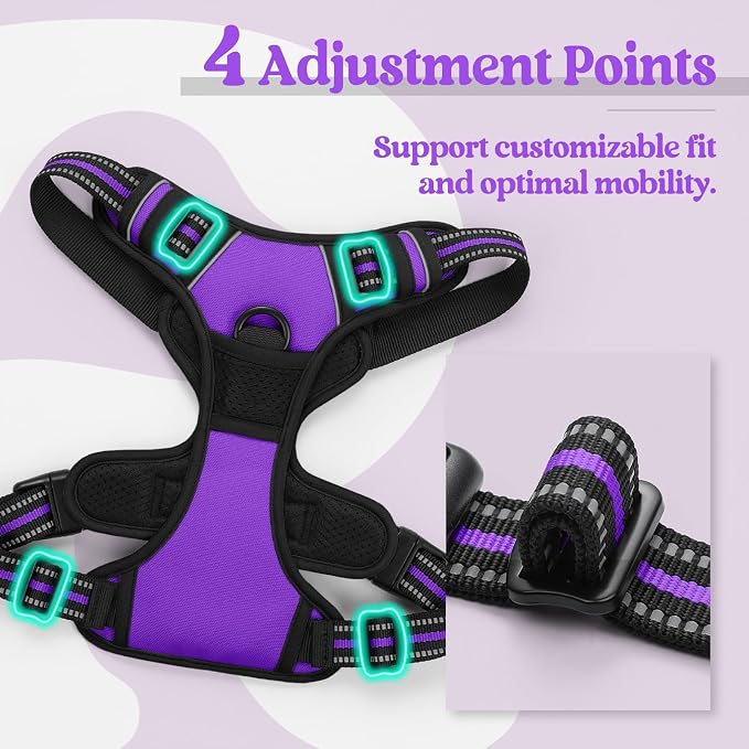 rabbitgoo Dog Harness, No Pull for Small Dogs with 2 Leash Clips, Pet Vest | No Choke with Handle, Adjustable Soft Padded, Reflective, Easy Control for Walking, Purple, Small - Image 4