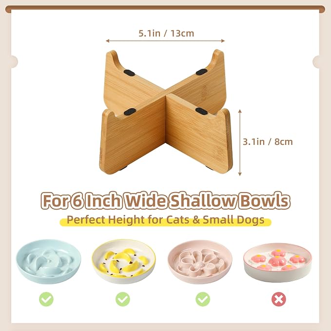 Elevated Cat Bowl Stand - Bamboo Base for Cat Dish - Non-Slip Pet Feeding Holder - Anti-Vomit & Stress-Free - Bowl Not Included - Image 2