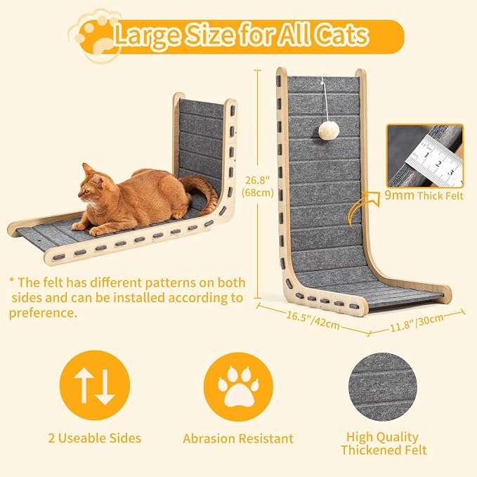 Felt Cat Scratcher for Indoor Cats,26.8 Inch,Grey | L Shaped Scratching Post, Scratch Board Scratchers for Large Cat Scratch Pad Furniture Protector with Ball Kitten Toys - Image 3