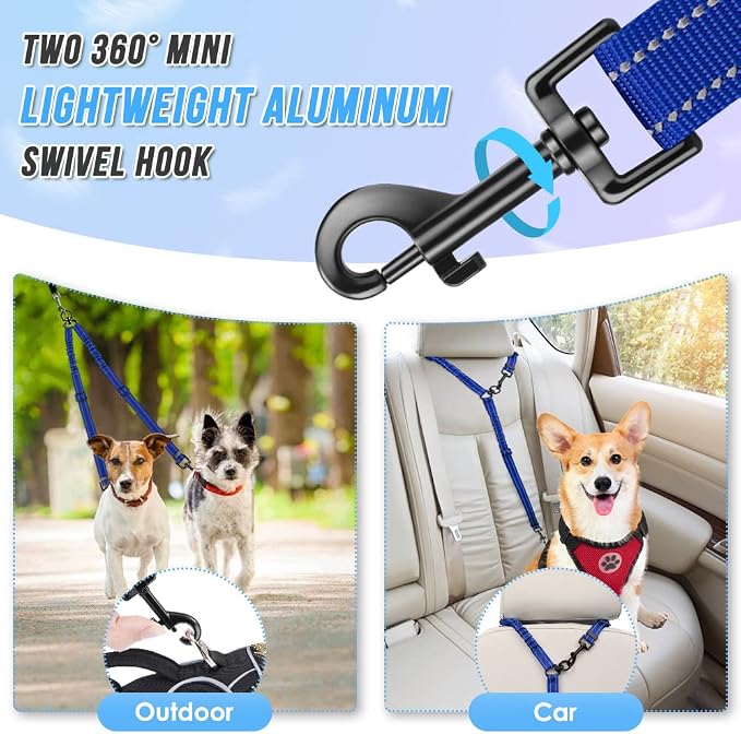 AUTOWT Double Dog Leash, No Tangle 360°Swivel Rotation Reflective Lead Attachment Adjustable Length Dual Two Dogs Lead Splitter, Comfortable Shock Absorbing Walking Training for 2 Dogs - Image 5